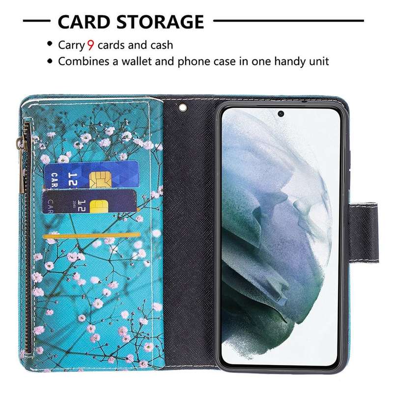 For Samsung Galaxy S21 FE Colored Drawing Pattern Zipper Horizontal Flip Leather Case with Holder...