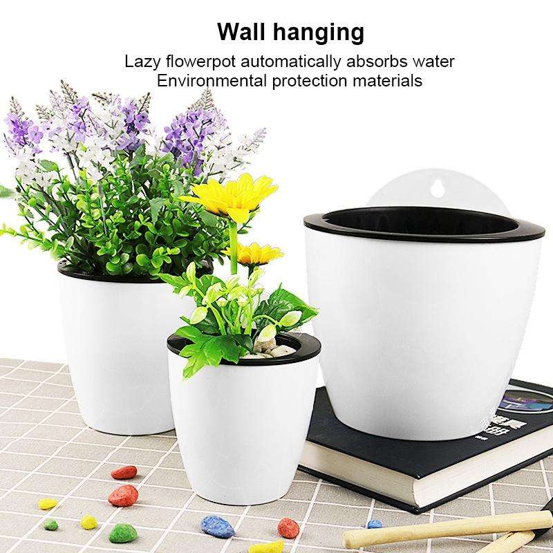 Self-Watering Planter Grow Plants Lazy Flower Pots Wall-hanging Round Resin Plastic Flower Pots, ...