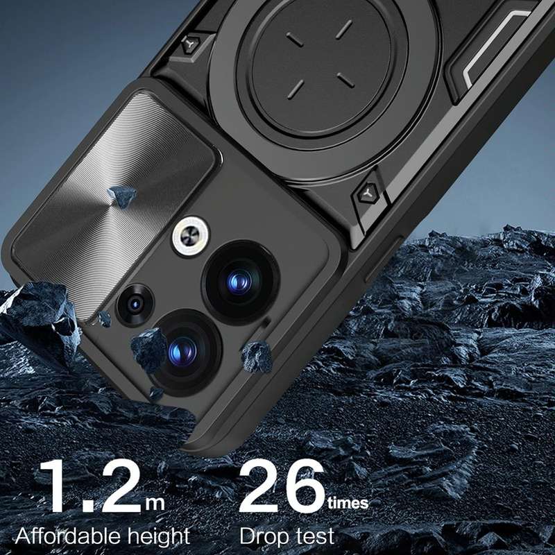 For OPPO Reno8 5G CD Texture Sliding Camshield Magnetic Holder Phone Case(Black)