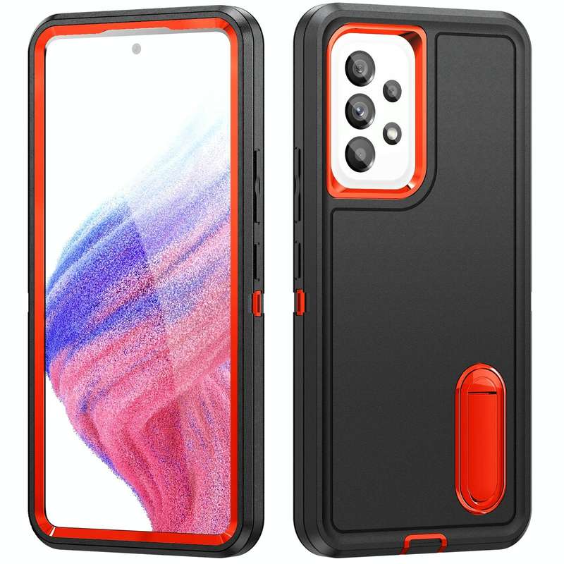 For Samsung Galaxy A53 3 in 1 Rugged Holder Phone Case(Black + Orange)