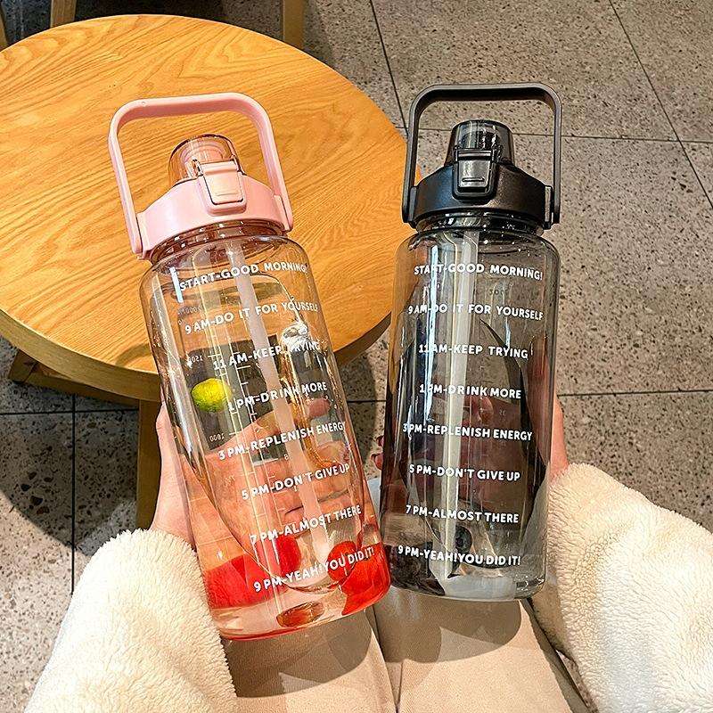 GYBL4503 2000ml Large-capacity Outdoor Sports Water Bottle with Straw, Spec: Purple+3D Stickers
