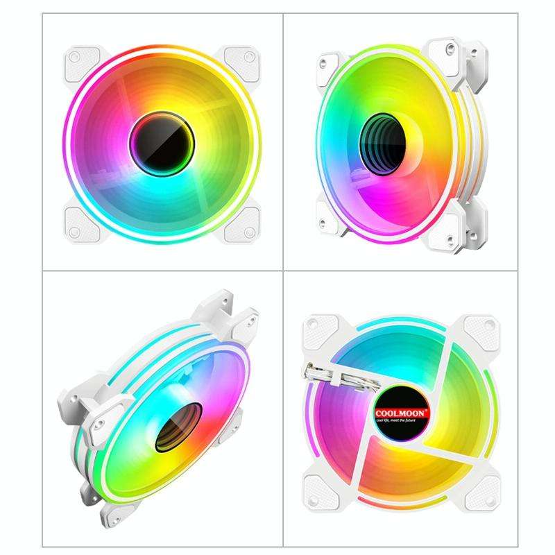 COOLMOON 12cm Infinity Lens Computer Cooling Fan PWM ARGB Chassis Cooling Fan(White)