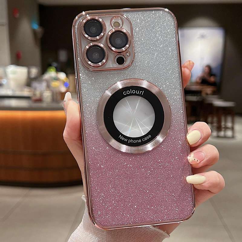 For iPhone 12 Pro Max MagSafe Gradient Glitter Electroplating TPU Phone Case(Rose)