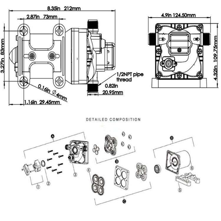 Newmao Reciprocating Diaphragm Pump DC Small Water Pump, EU Plug(DC 12V)