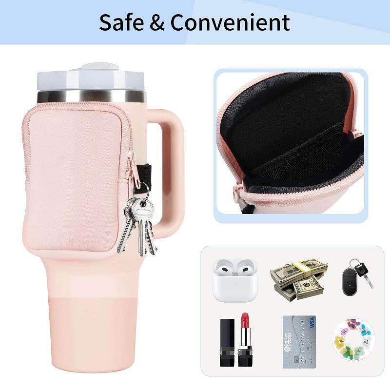 Water Cup Sided Storage Pockets With Zipper Fit For 40Oz Tumbler Single Pocket(White)