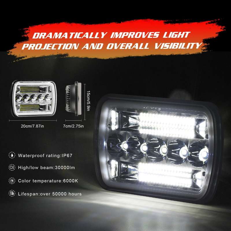 7 inch(5X7)/(7X6) H4 DC 9V-30V 30000LM 200W Car Square Shape LED Headlight Lamps for Jeep Wrangle...