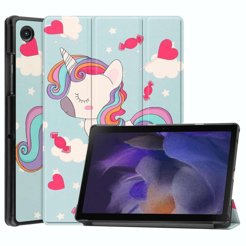 For Samsung Galaxy Tab A8 2021 Painted Leather Tablet Case with 3-Fold Holder(Unicorn)