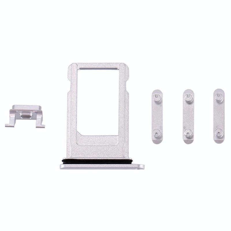 Card Tray + Volume Control Key + Power Button + Mute Switch Vibrator Key for iPhone 8 Plus (Silver)