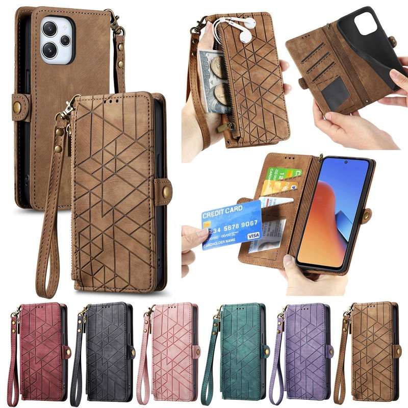 For Xiaomi Redmi 12 Geometric Zipper Wallet Side Buckle Leather Phone Case(Black)