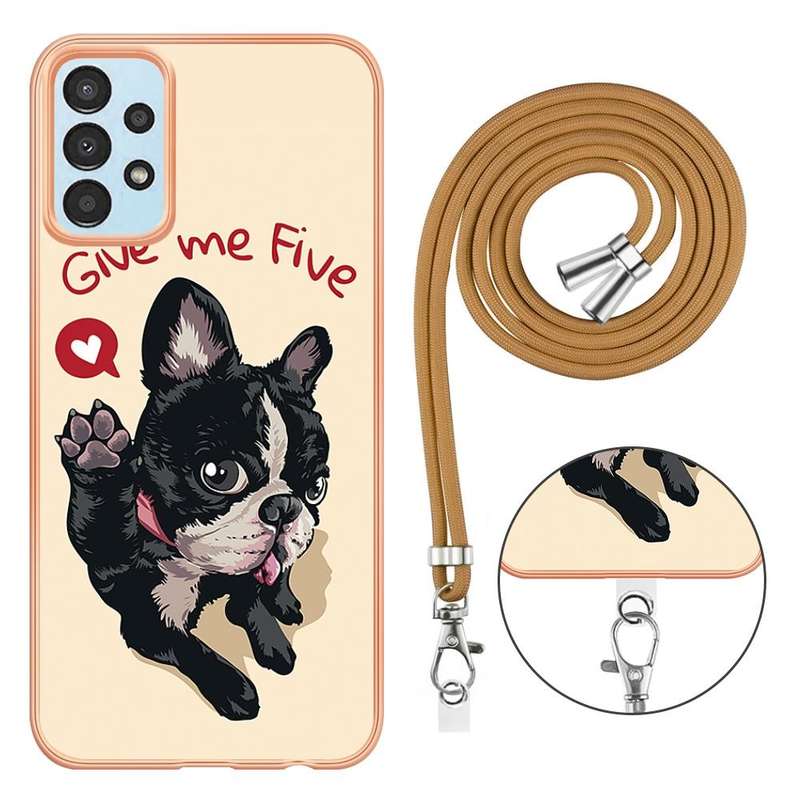 For Samsung Galaxy A34 5G Electroplating Dual-side IMD Phone Case with Lanyard(Lucky Dog)