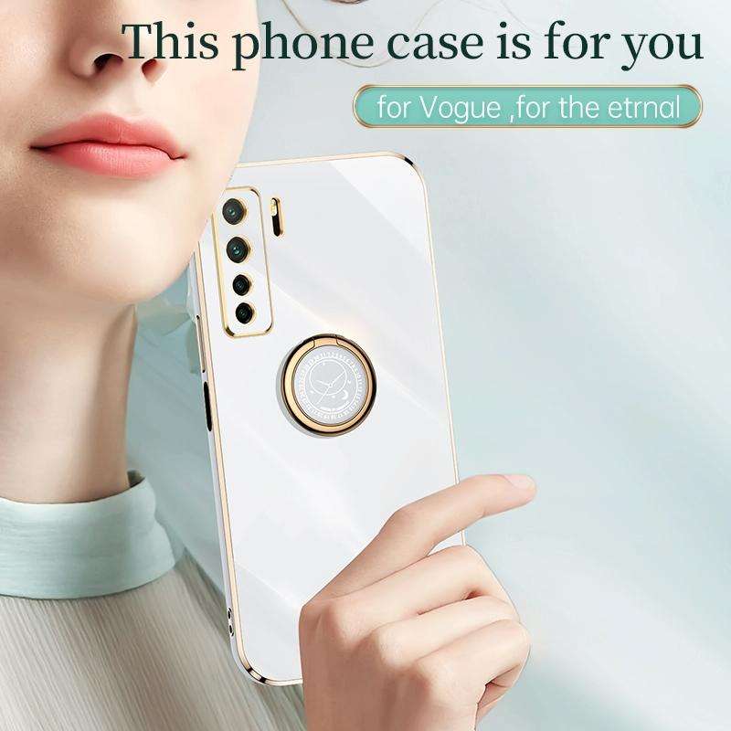 For Huawei nova 7 SE XINLI Straight 6D Plating Gold Edge TPU Shockproof Case with Ring Holder(Cel...