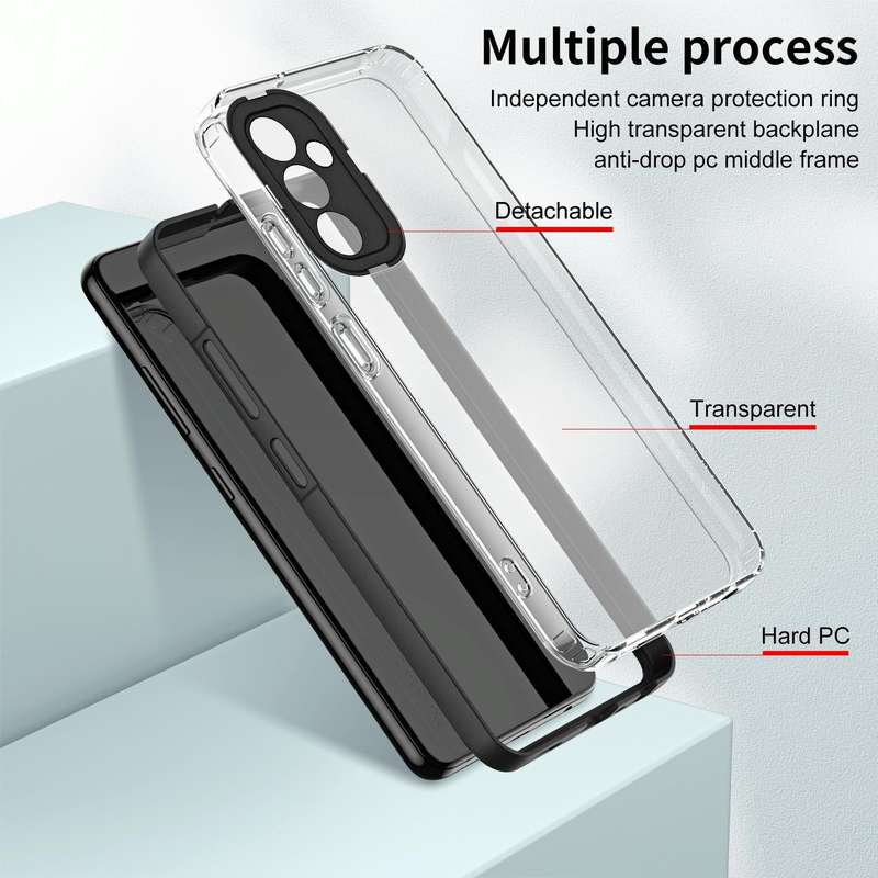 For Samsung Galaxy A14 5G 3 in 1 Clear TPU Color PC Frame Phone Case(Black)