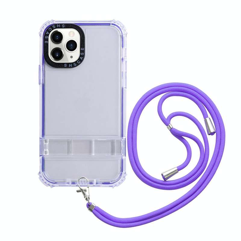For iPhone 11 Pro Max 2 in 1 360 Invisible Holder Cross-body Rope Phone Case(Purple)