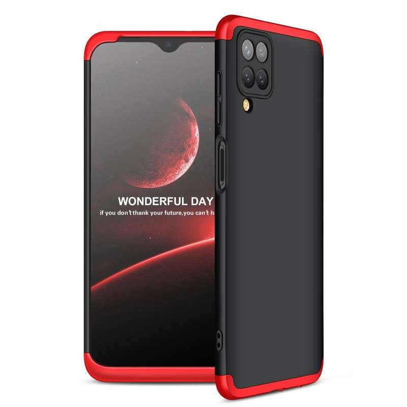 For Samsung Galaxy A12 GKK Three Stage Splicing Full Coverage PC Case(Black+Red)