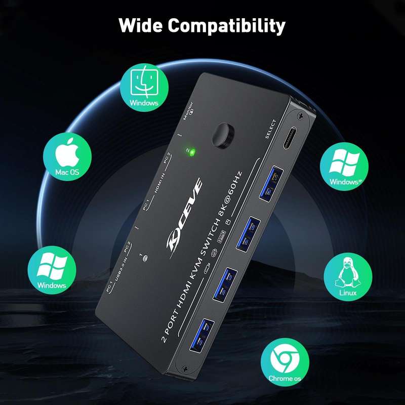 KC-KVM8201 USB3.0 Switch U Disk Printer Two Computers To Share 8K HDMI KVM Switch(Black)