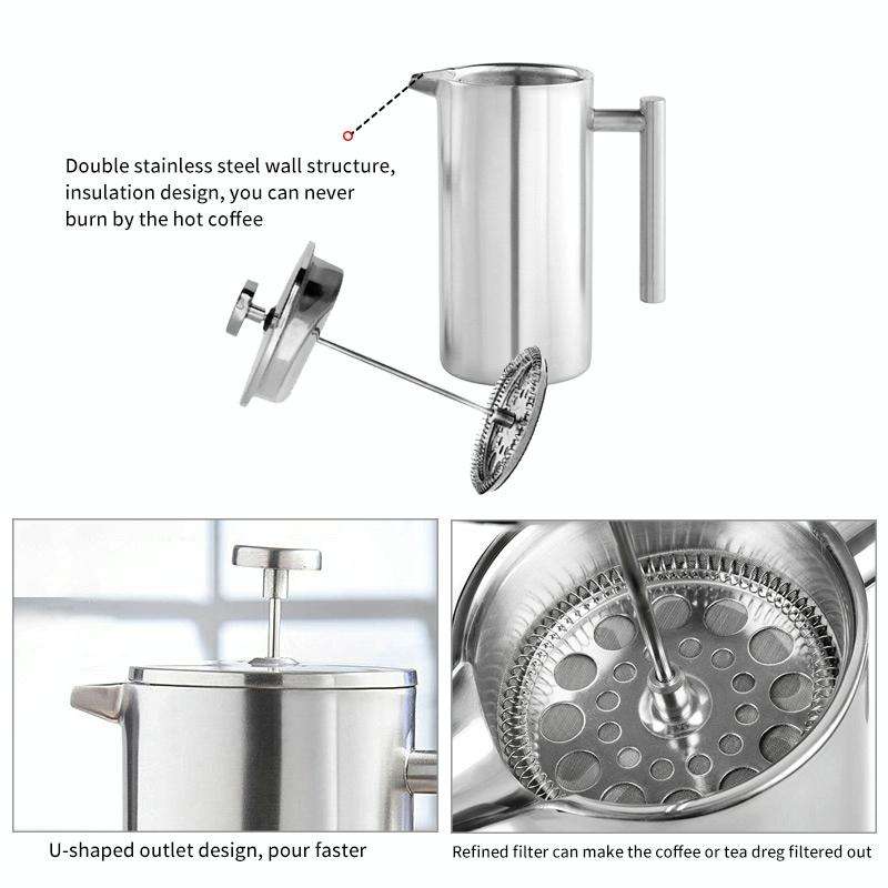 304 Stainless Steel French Pressure Coffee Pot Hand Made Tea Pot, Capacity:350ml