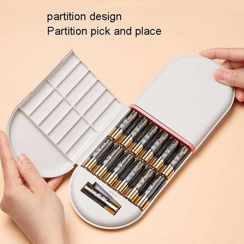 Household Battery Storage Box Data Cable Charger Storage Organizer Box, Color: Pink Double Layer