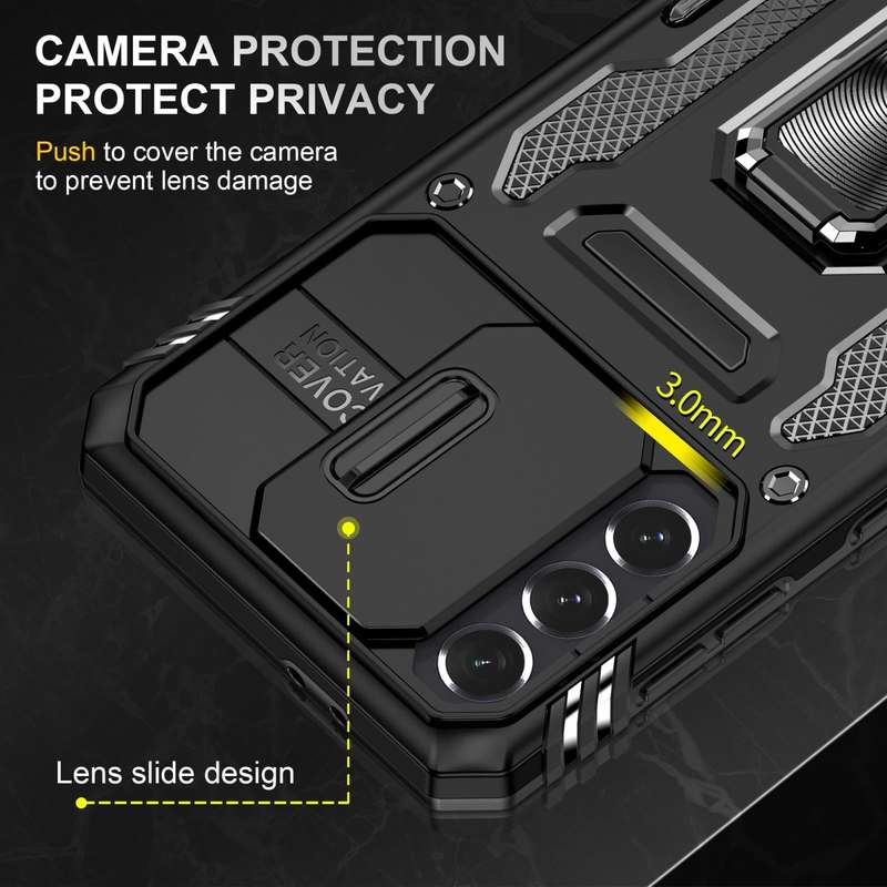 For Samsung Galaxy S22+ 5G Armor PC + TPU Camera Shield Phone Case(Black)