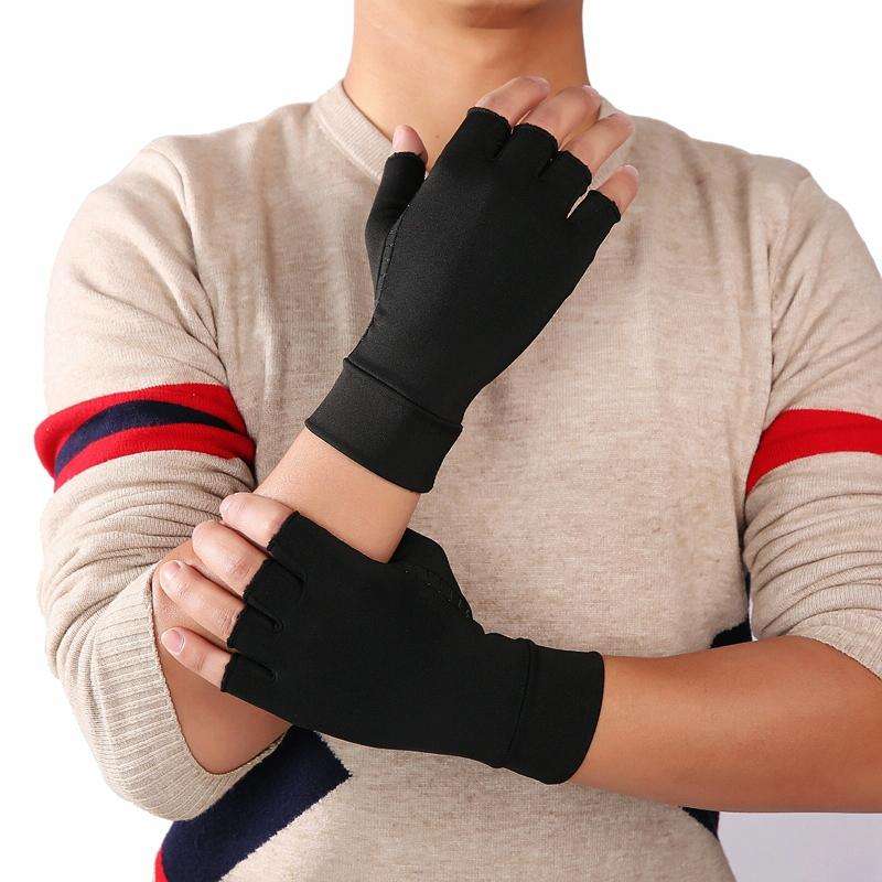 Black Fiber A Pair Sports Breathable Health Care Half Finger Gloves Rehabilitation Training Arthr...