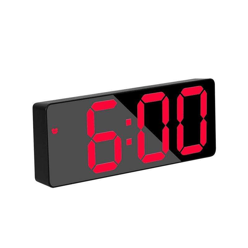 Mirror Bedside Alarm Clock Battery Plug-In Dual-Purpose LED Clock, Colour: Rectangle Black Shell ...