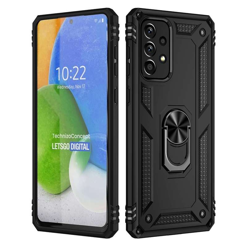 For Samsung Galaxy A73 5G Shockproof TPU + PC Phone Case with Holder(Black)