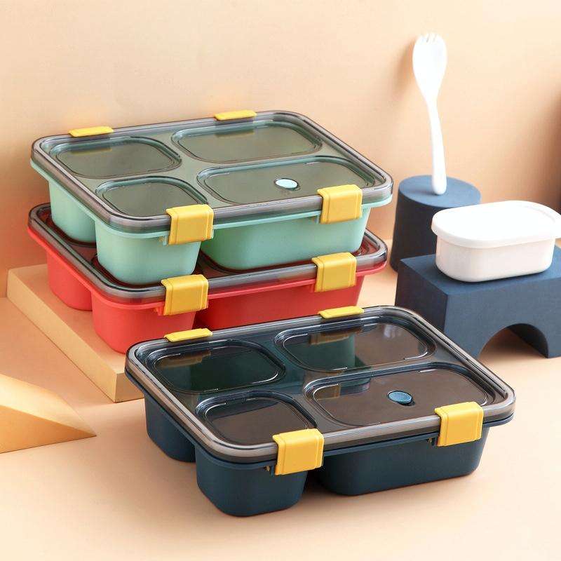 Sealed Compartment Microwave Plastic Lunch Box Portable Student Lunch Plate, Specification: 1.3L ...