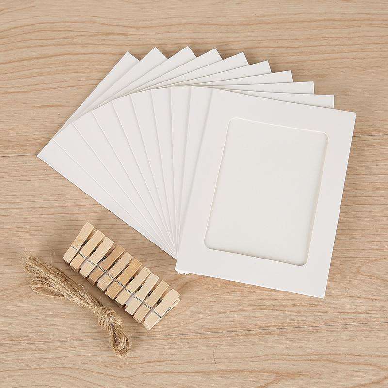 10pcs /Set DIY Photo Gallery Wall Mounted Paper Photo Frame With Twine Clip, Size: 6 inch(White)