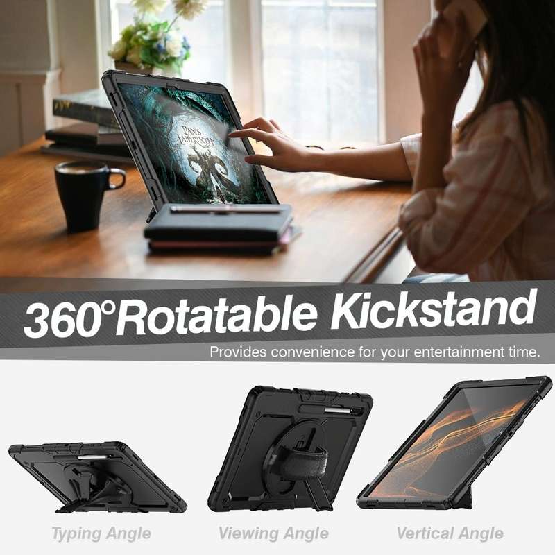 For Samsung Galaxy Tab S8 Ultra 14.6 inch SM-X900 Silicone + PC Tablet Case with Shoulder Strap(B...