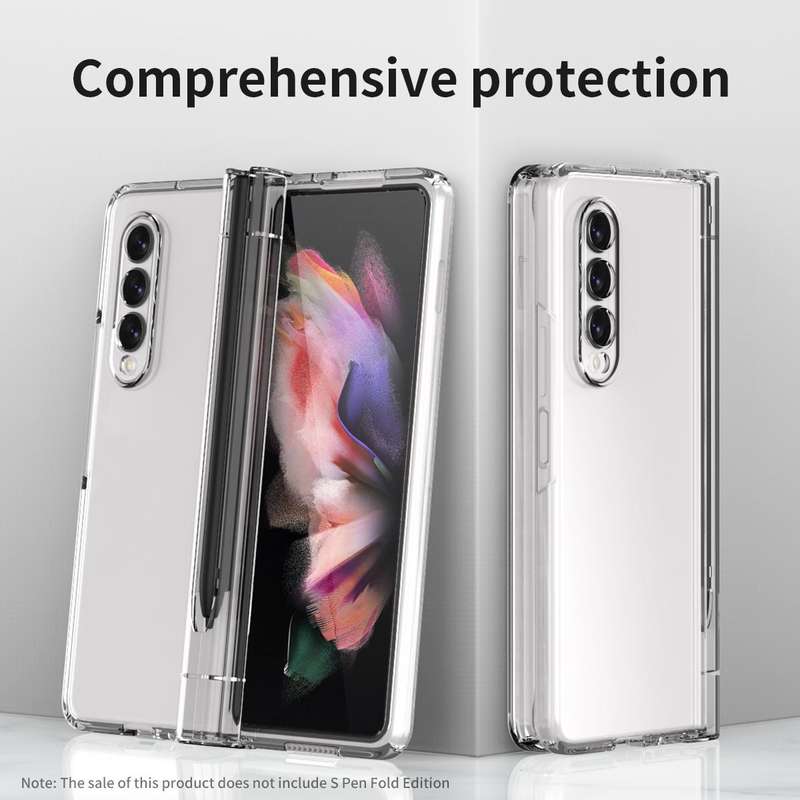 For Samsung Galaxy Z Fold3 5G 360 Full Body Hinge Flip Phone Case with Pen Slot(Transparent)