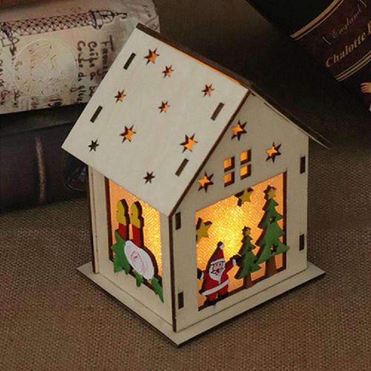 Christmas Luminous Wooden House Christmas Tree Decorations Hanging Ornaments DIY Gift Window Deco...