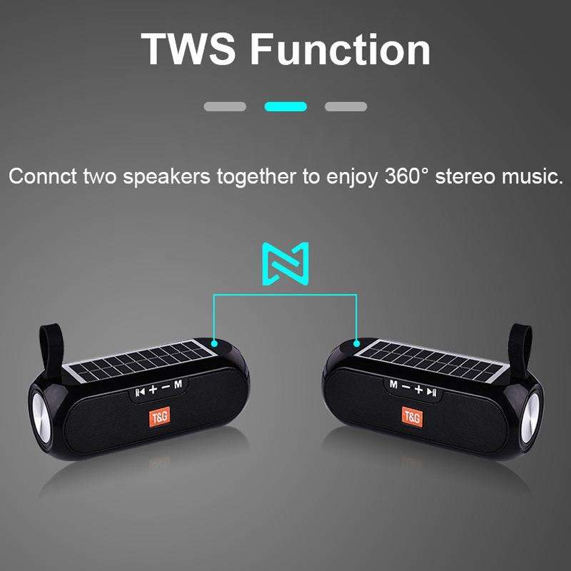 T&G TG182 Portable Column Wireless Stereo Music Box Solar Power waterproof USB AUX FM radio super...