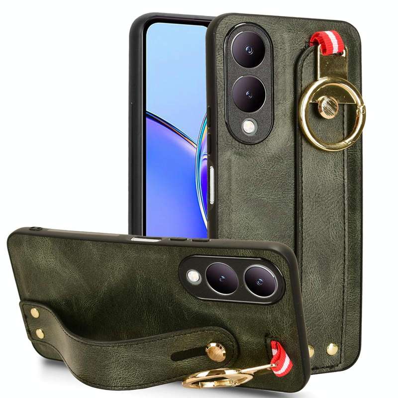 For vivo Y17s 4G Wristband Leather Back Phone Case(Green)