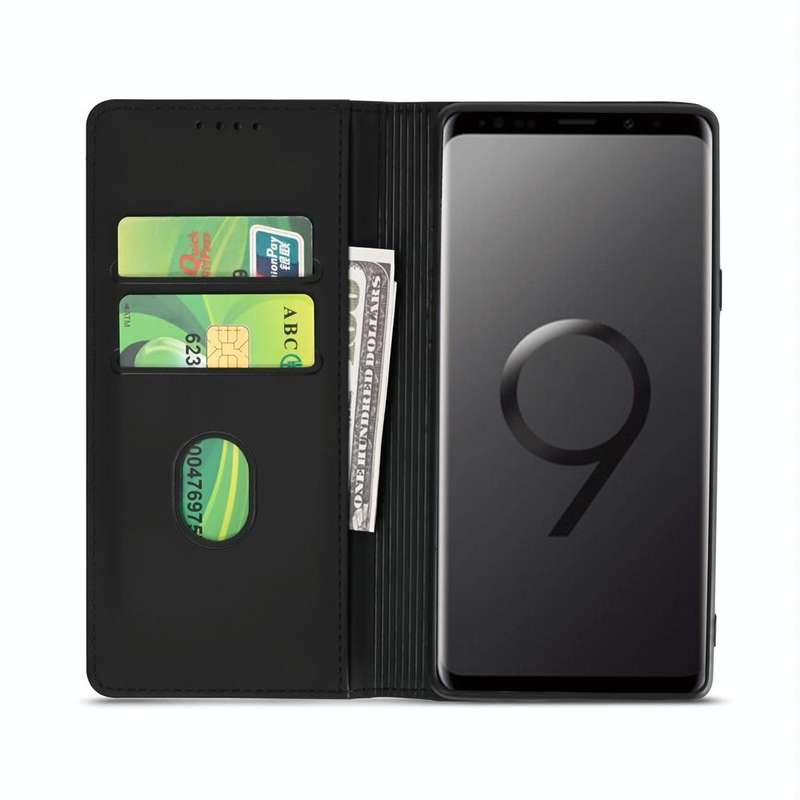 For Samsung Galaxy S9+ Strong Magnetism Liquid Feel Horizontal Flip Leather Case with Holder & Ca...