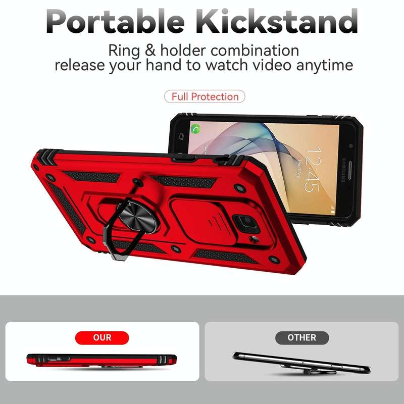 For Samsung Galaxy J7 Prime Sliding Camshield Holder Phone Case(Red)