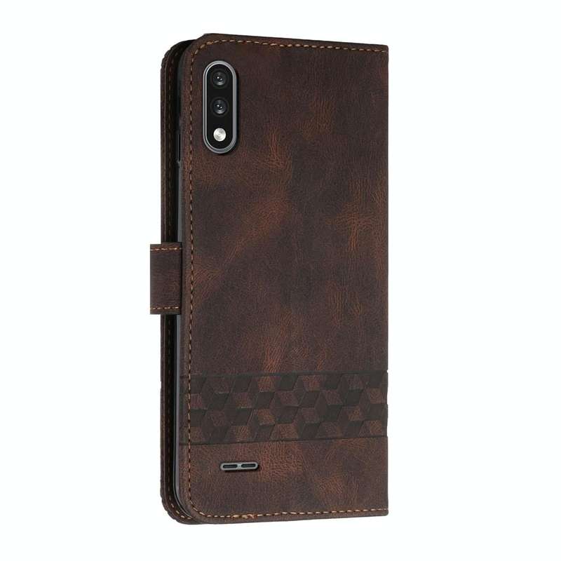 For LG K22 Cubic Skin Feel Flip Leather Phone Case(Dark Brown)