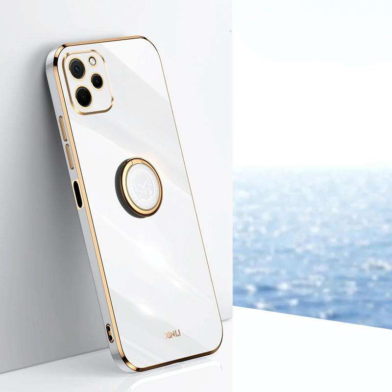 For Huawei nova Y61 XINLI Straight Edge 6D Electroplate TPU Phone Case with Ring Holder(White)
