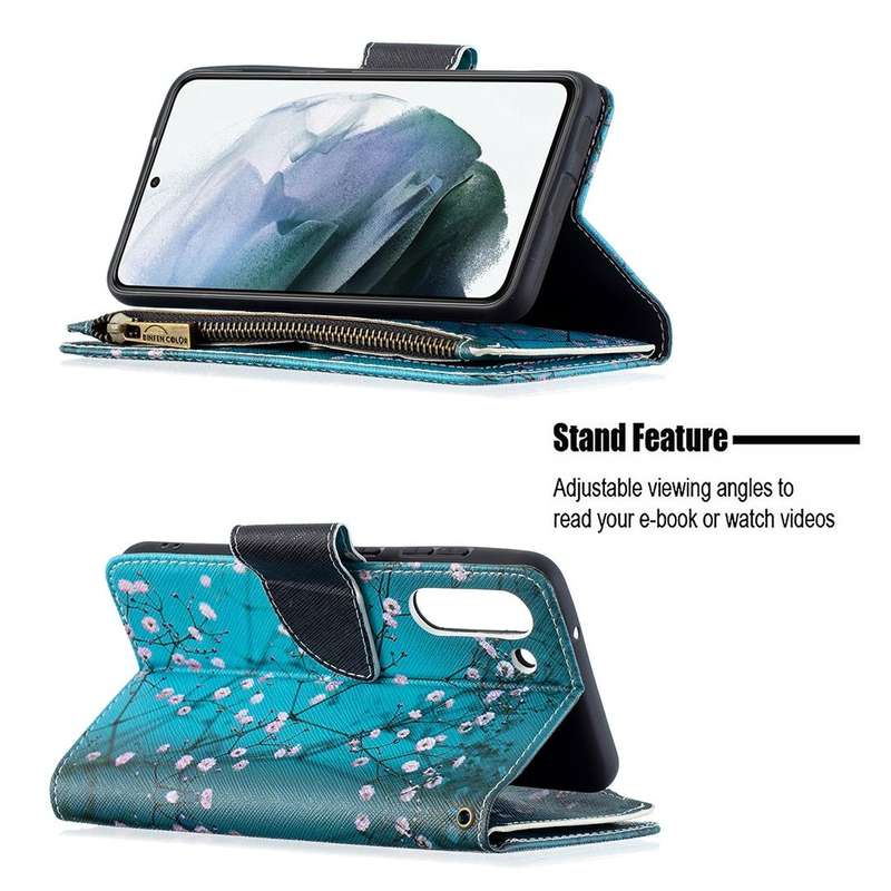 For Samsung Galaxy S21 FE Colored Drawing Pattern Zipper Horizontal Flip Leather Case with Holder...