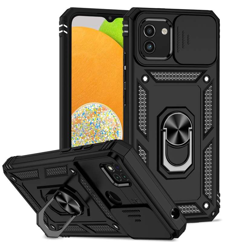 For Samsung Galaxy A03 Sliding Camshield Holder Phone Case(Black)