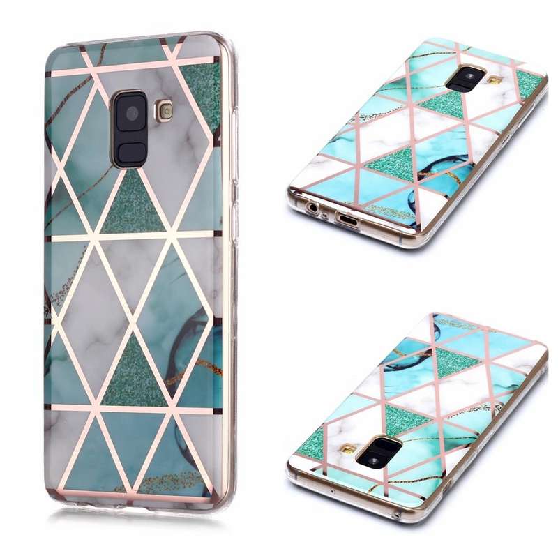 For Galaxy A8 (2018) Plating Marble Pattern Soft TPU Protective Case(Green White)