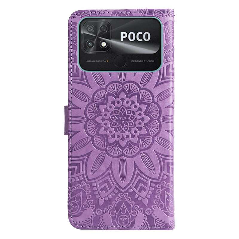 For Xiaomi Poco C40 Embossed Sunflower Leather Phone Case(Purple)