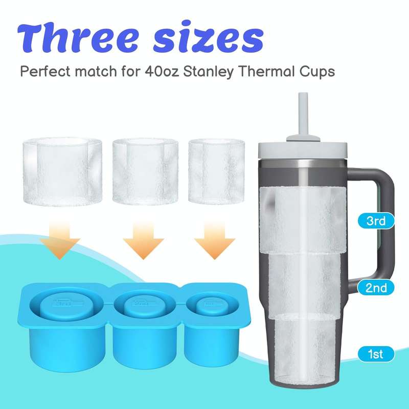 Silicone Ice Molds With Lid For Stanley Tumblers Cups Can Making 3 Hollow Cylinders(Green)