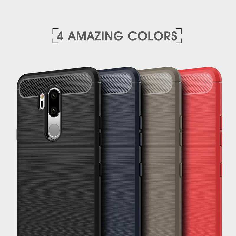 For LG G7 ThinQ Brushed Texture Carbon Fiber Shockproof TPU Protective Back Case (Black)