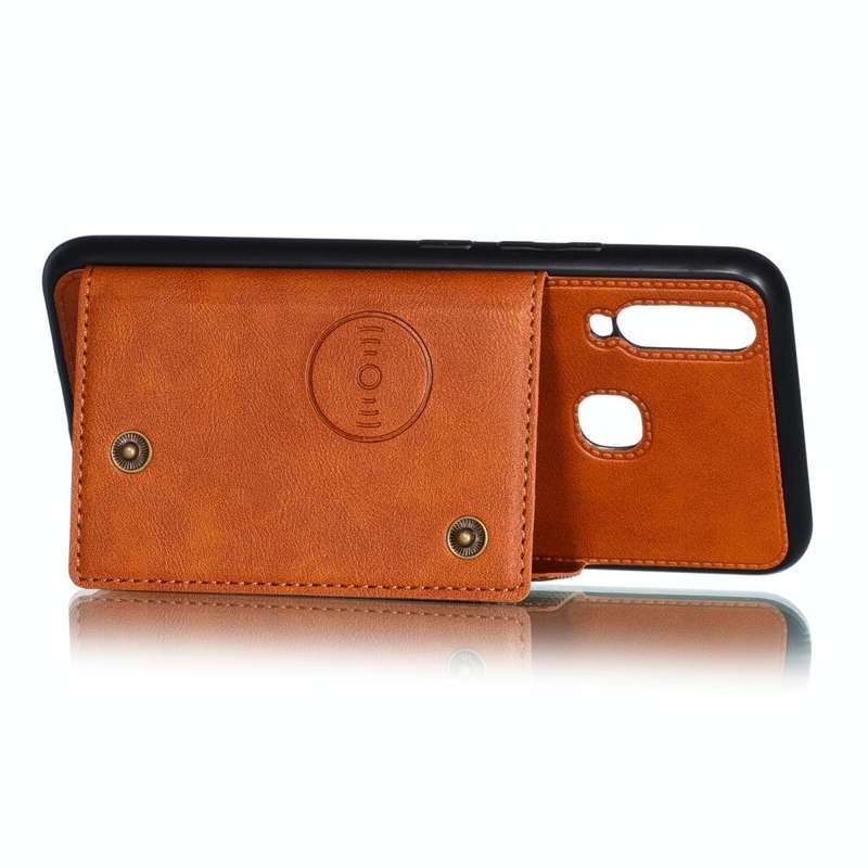 For Huawei Y7p 2020 PU + TPU Shockproof Magnetic Protective Case with Card Slots(Brown)