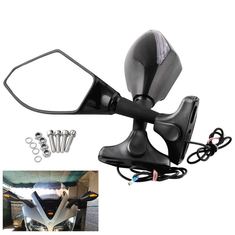 Motorcycle Modified Rear View Mirror Set with Light for Kawasaki (Carbon Fiber Black)