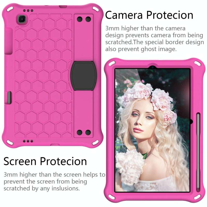 For Samsung Galaxy Tab S6 Lite P610 Honeycomb EVA + PC Shockproof Case with Strap(RoseRed+Black)