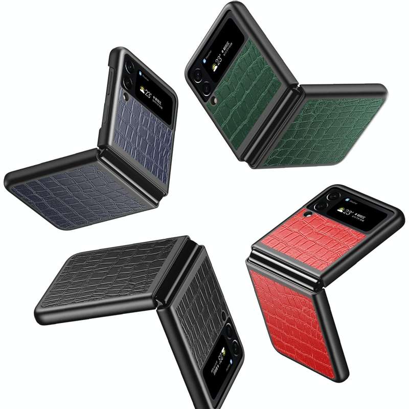 For Samsung Galaxy Z Flip4 Crocodile Texture Leather Folding Protective Phone Case(Black)