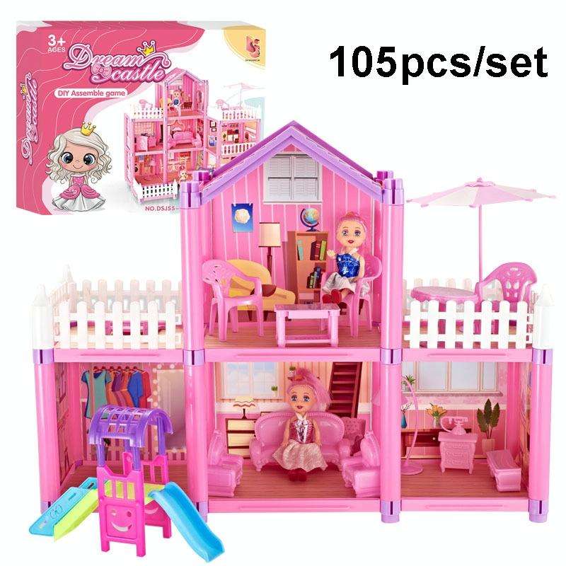 DSJ55-1 105pcs/set Children Passing Domestic Toy Doll House Princess Castle Set Simulation Disgui...