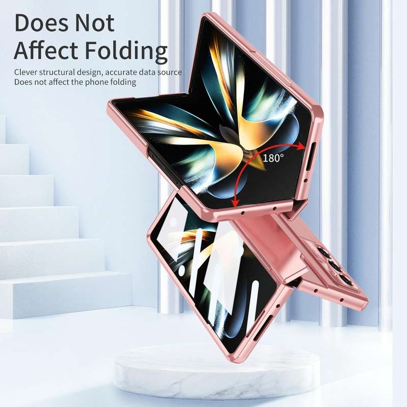 For Samsung Galaxy Z Fold5 5G Integrated Folding Hinge Phone Case with Stylus(Rose Gold)