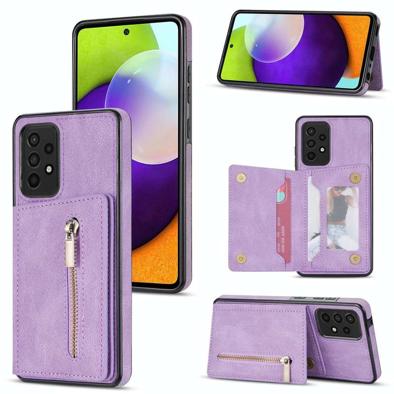 For Samsung Galaxy A53 5G Zipper Card Holder Phone Case(Purple)
