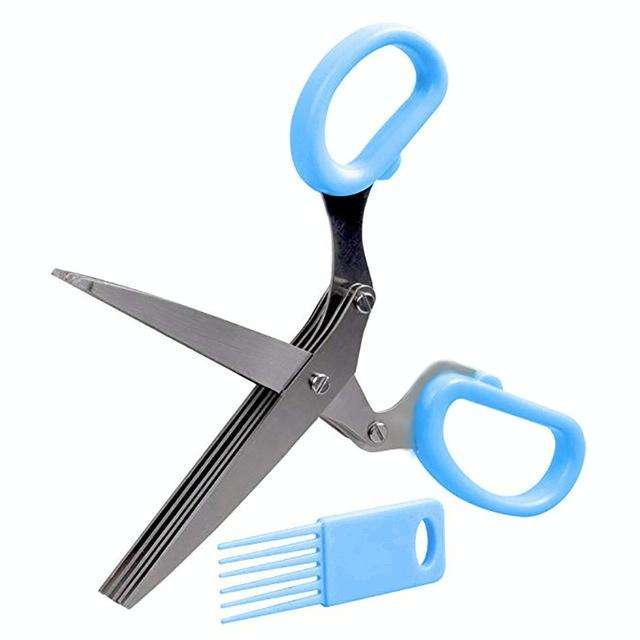 Minced 5 Layers Basil Rosemary Kitchen Scissor Shredded Chopped Scallion Cutter(Blue)